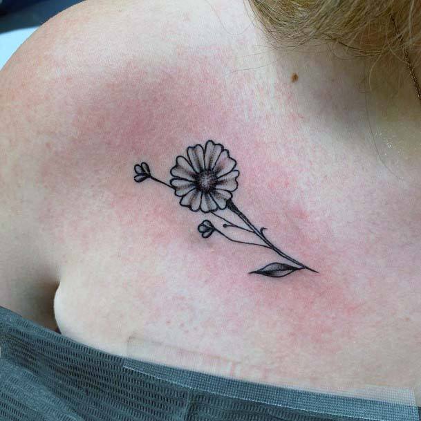 Lovely Black Flower Tattoo Womens Collarbone