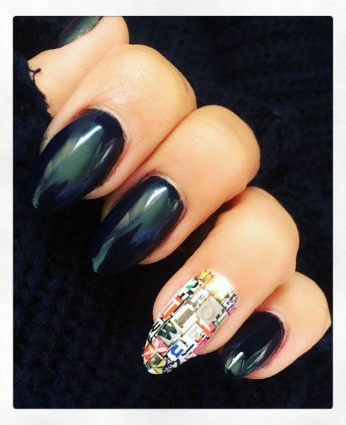 Lovely Black Gel Cute Doodle Nail Art Design For Girls