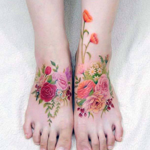 Lovely Blooms Tattoo Womens Foot