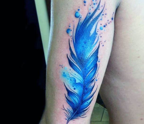 Lovely Blue Feather Tattoo Womens Arms