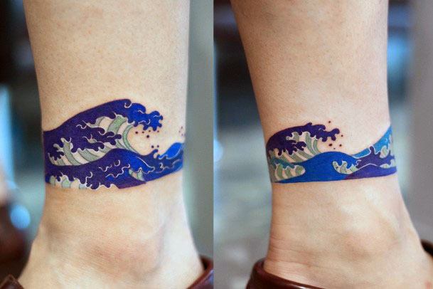 Lovely Blue Waves Tattoo Womens Ankle