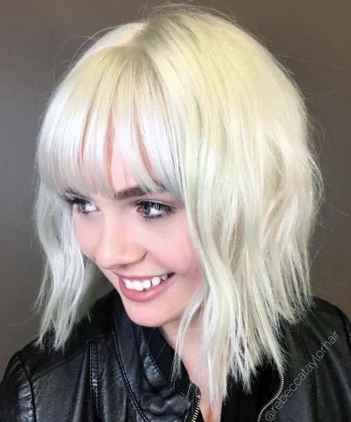 Lovely Bright Textured And Layered Platinum Blonde Bob Womens Hairstyle