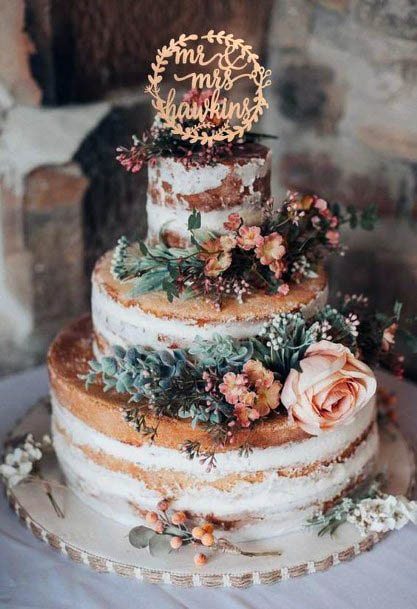 Lovely Brown Rustic Cake Wedding Flower Art