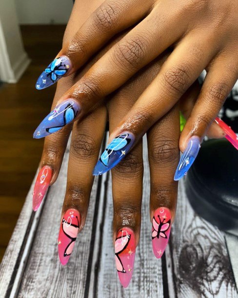 Lovely Butterflies On Pink And Blue Nails Women