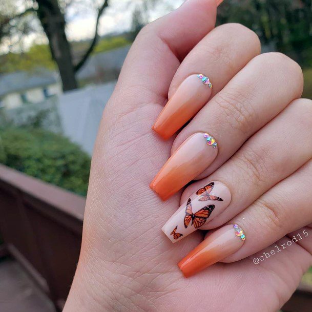 Lovely Butterfly Orange Fall Ombre Nail Inspiration For Women