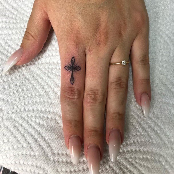 Lovely Cross Tattoo Womens Finger