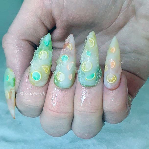 Lovely Cute Delicious Citrus Stiletto Nail Ideas For Girls