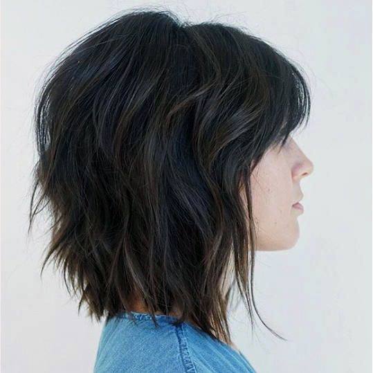 Lovely Dark Brown Textured Shag Bob Womens Hairstyle Idea