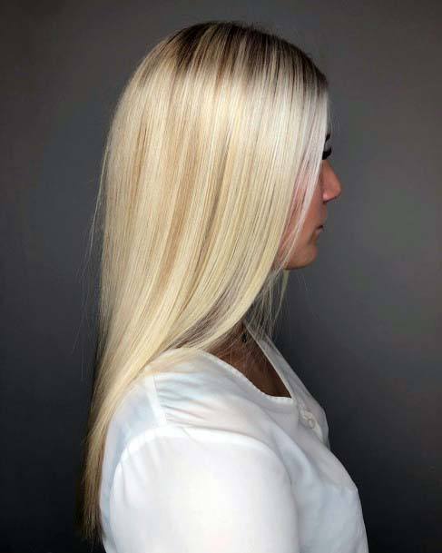 Lovely Dark Rooted Platinum Blonde Straight Womens Hairstyle Ideas