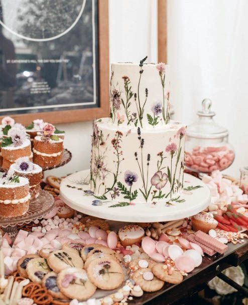 Lovely Delicious Desert Table Elegant Floral Wedding Cake Design Ideas