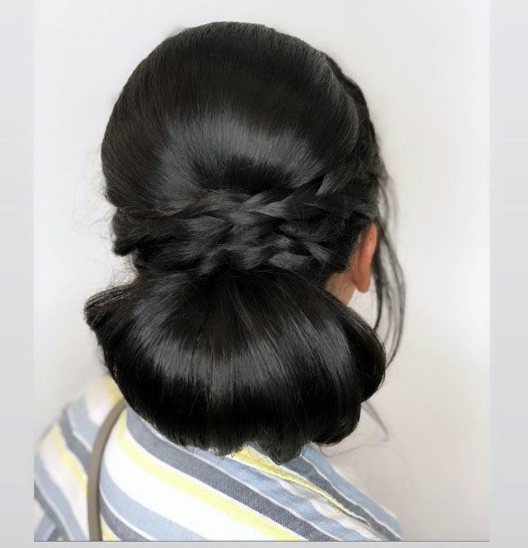 Lovely Extremely Shiny Black Braid Bun Updo Womens Hairstyle