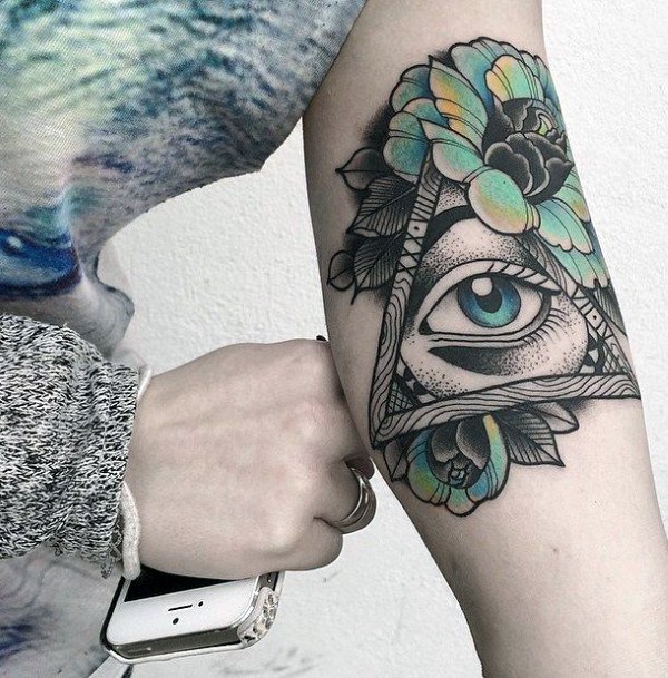 Lovely Flowers And Eye Tattoo On Arms Women