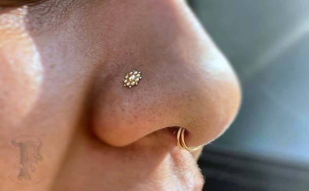 Lovely Gold Flower Nostril Double Hoop Septum Body Piercing Design For Women