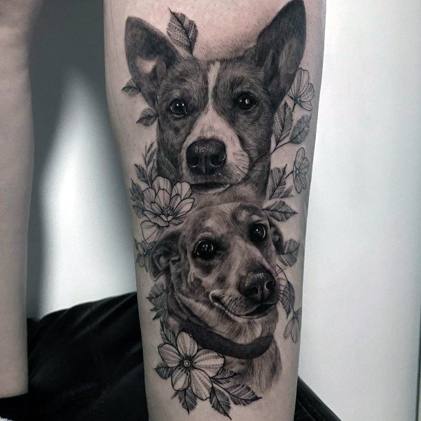 Lovely Grey Tattoo Of Dogs For Women