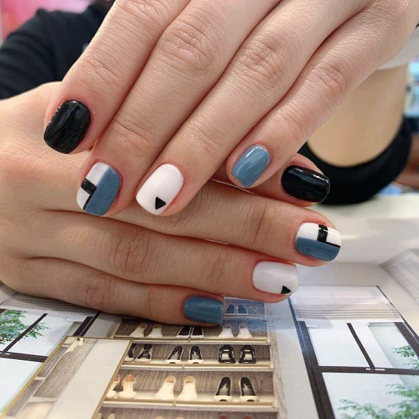 Lovely Grey White And Black Cool Triangle Nails Design For Women