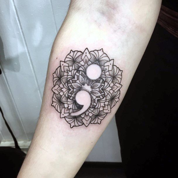 Lovely Mandala And Semicolon Tattoo Womens Forearms