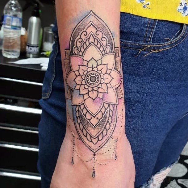 Lovely Mandala Art Womens Wrist Tattoo