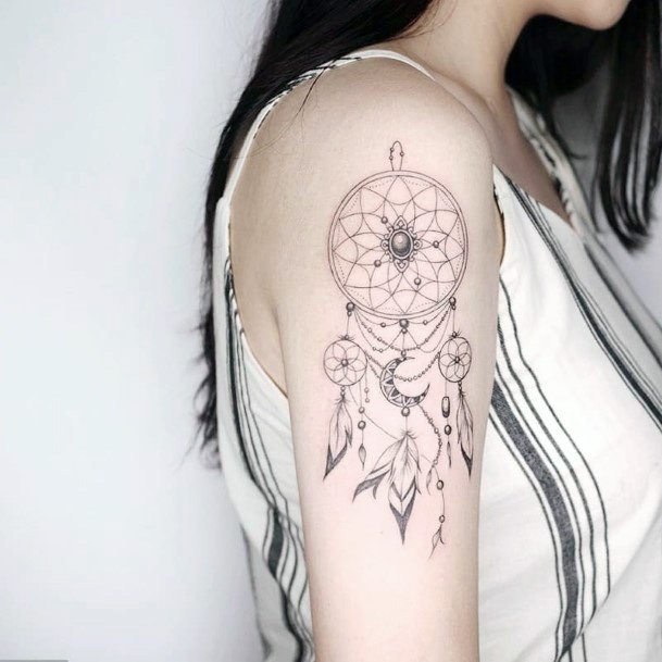 Lovely Moon Dream Catcher Tattoo Women Arms