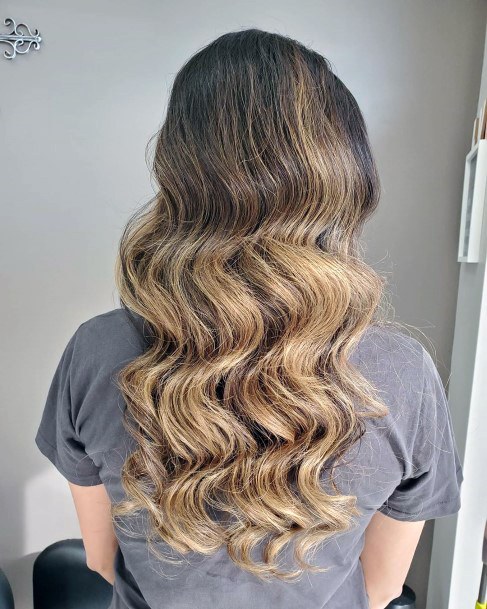 Lovely Old Hollywood Waves On Blonde Woman Highlighted Hair Back View