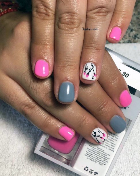 Lovely Pink And Grey Nails For Women