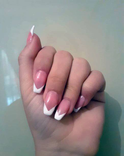 Lovely Pink And White Tip Triangle Nails For Ladies