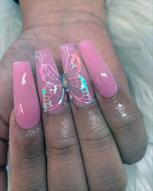 Lovely Pink Nails With Diamonds Women