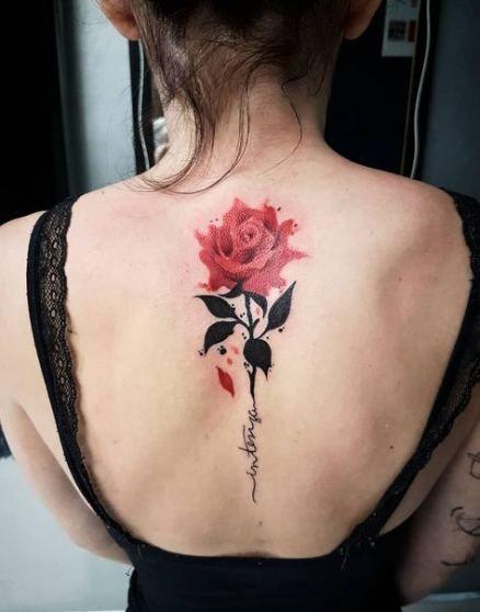 Lovely Pink Rose Tattoo Womens Back