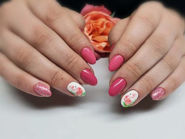 Lovely Pink White Flamingo Nails Women