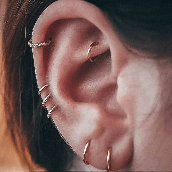Lovely Polished Gold Hoops Diamond Constellation Cartilage Hoop Piercing Design For Girls