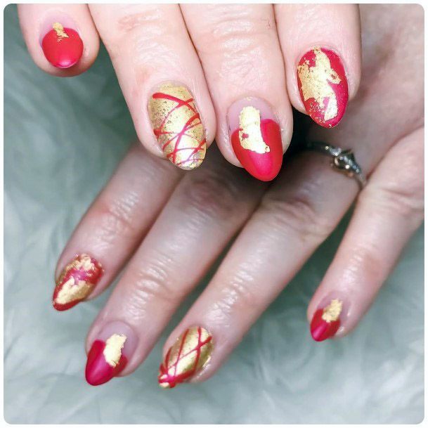 Lovely Red And Gold Nails Women