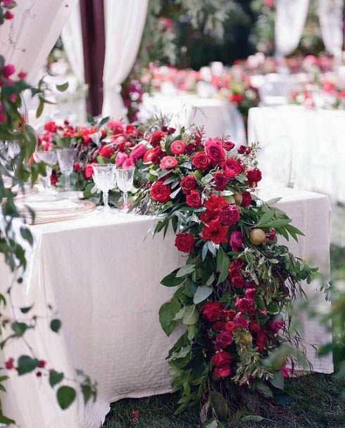 Lovely Red Flowers On Wedding Table