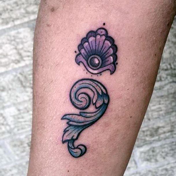 Lovely Shell Shaped Semicolon Tattoo Womens Forearms