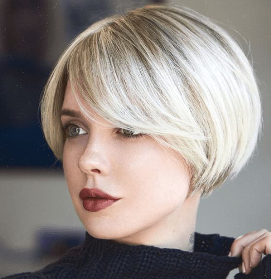 Lovely Soft Rooted White Platinum Blonde Straight Swept Womens Hairstyle
