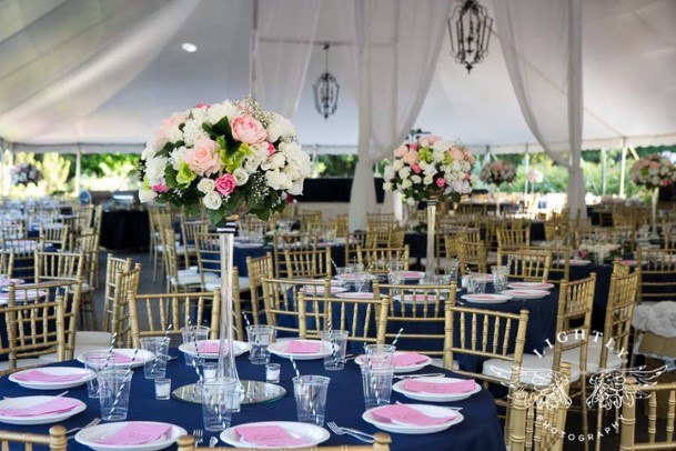 Lovely Spring Floral Inspiration Wedding Reception Blue Cloth Pink Napkin Decoration Inspiration