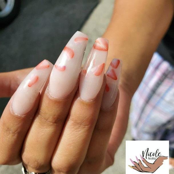 Lovely Strawberry Long Ballerina Nail Design For Women