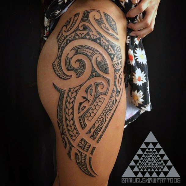 Lovely Tribal Tattoo Womens Thighs