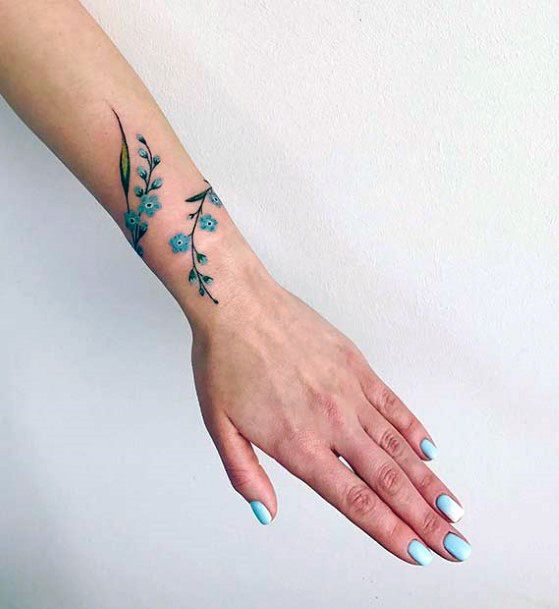 Lovely Turquoise Floral Tattoo Womens Wrists