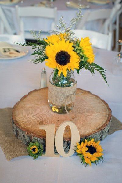 Lovely Wedding Sunflower Table Center Piece Ideas