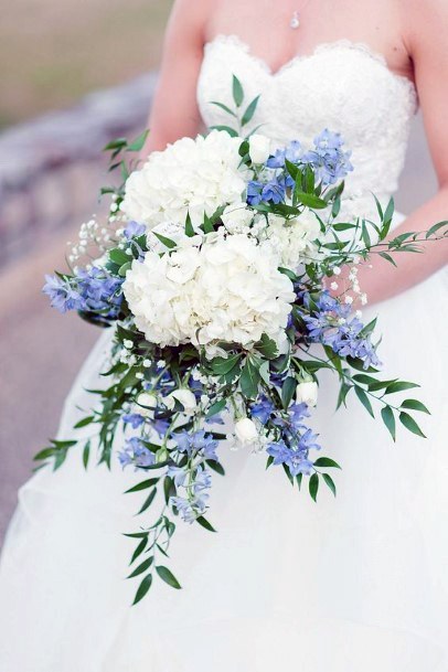 Lovely White And Blue Hydrangea Wedding Flowers