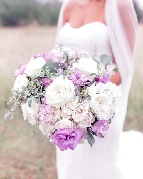 Lovely White And Lavender Roses Bouquet Wedding