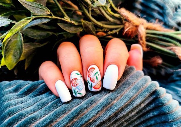 Lovely White April Fruits Nails Women