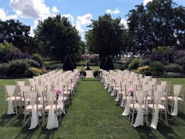 Lovely White Curtain Sweet Pink Aisle Pew Chair Decorations Wedding Ideas