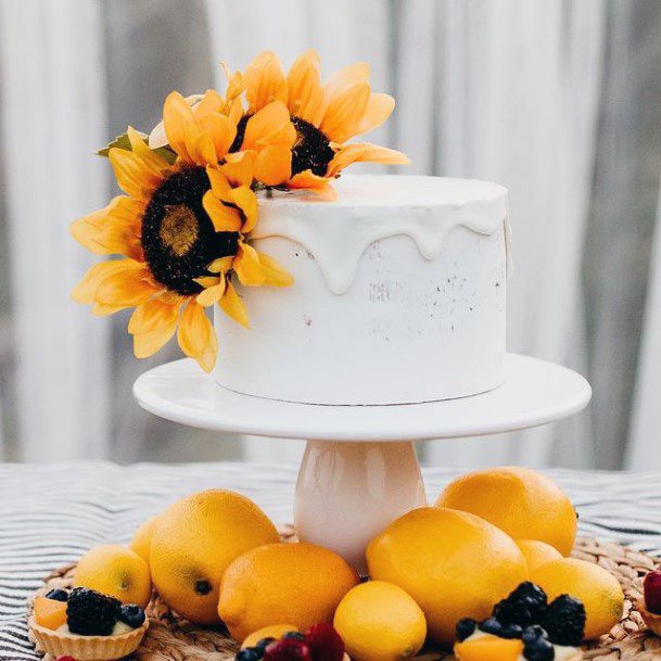 Lovely White Womens Wedding Cake With Sunflowers