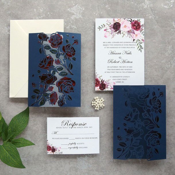Lovely Winter Wedding Invitations Blue And Red Gorgeous Floral Ideas