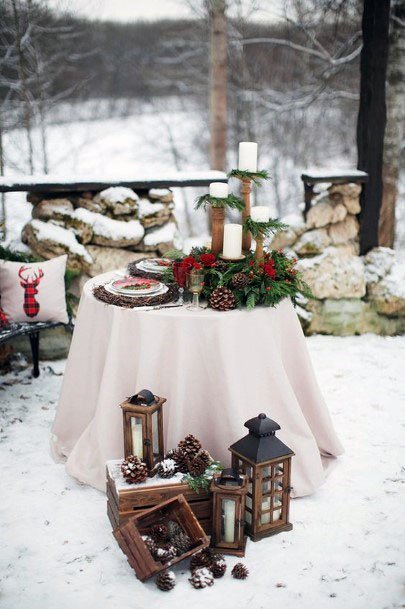 Lovely Winter White Snow Rustic Candle Glass Box Wedding Inspiration