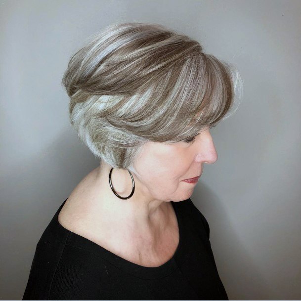 Low Lights Side Bangs Short Hairstyles For Older Women
