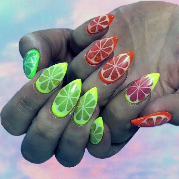 Luminary Bright Orange And Lemon Citrus Nail Inspiration For Girls