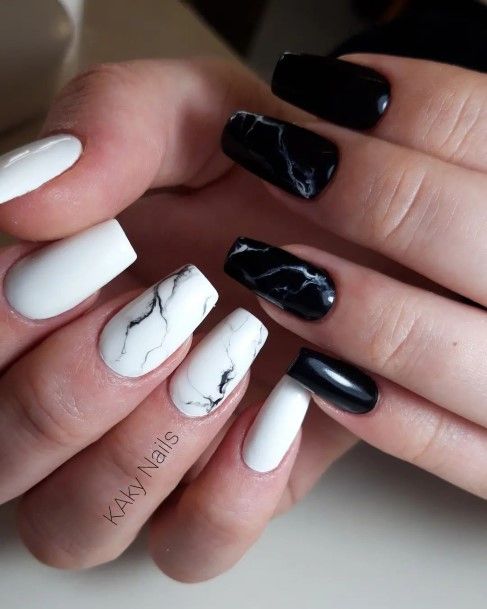 Luscious Designs Womens Black And White Marble Nail Ideas