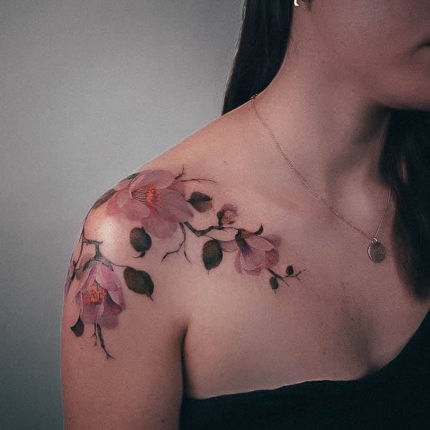 Luscious Designs Womens Flower Shoulder Tattoo Ideas