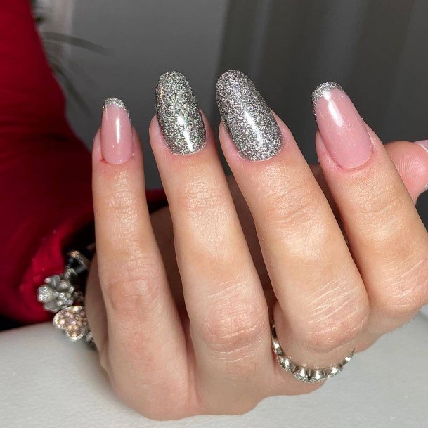 Luscious Designs Womens Grey With Glitter Nail Ideas